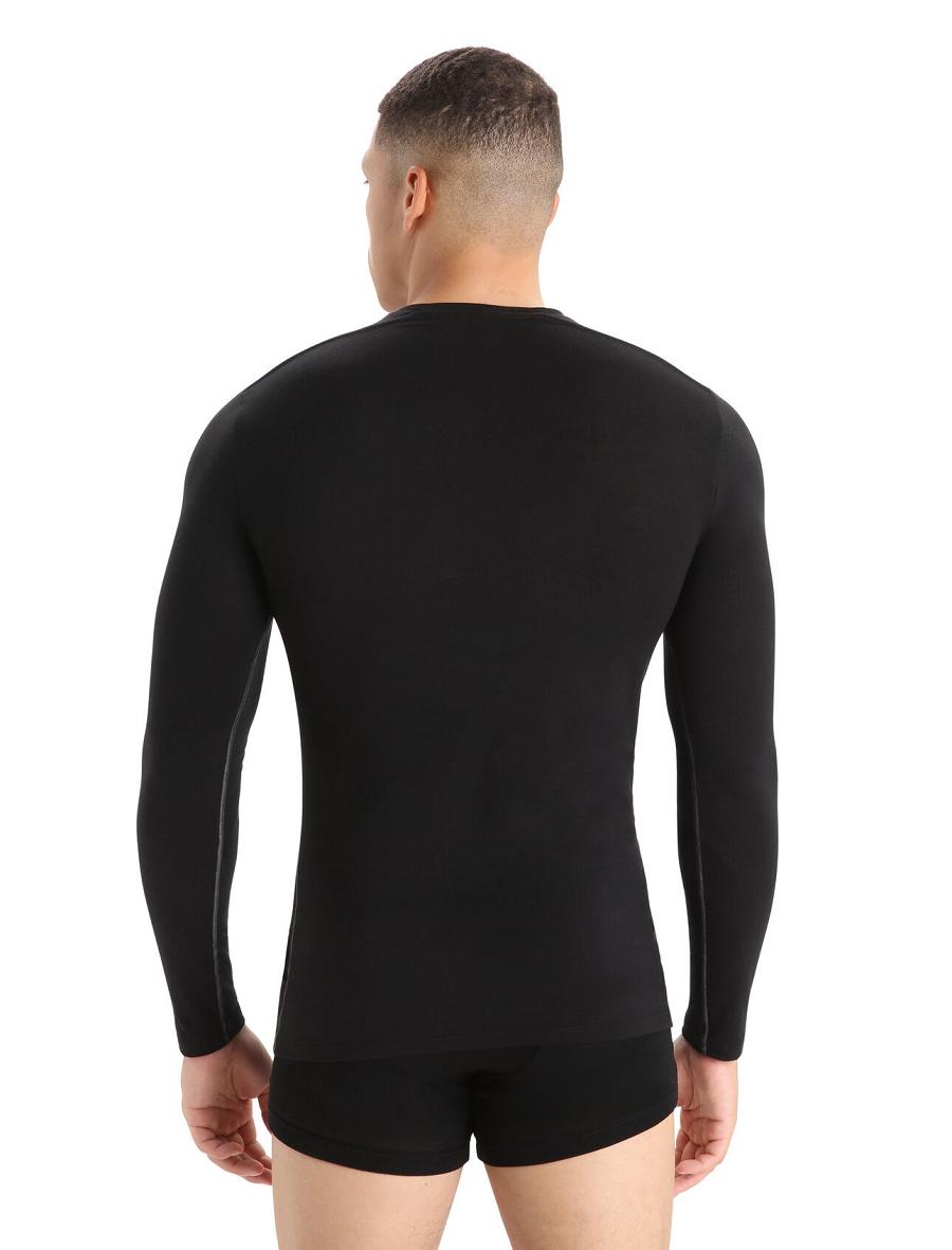 Icebreaker Merino Anatomica Long Sleeve Crewe T-Shirt Férfi Fehérnemű Fekete | HU 1292BEXC